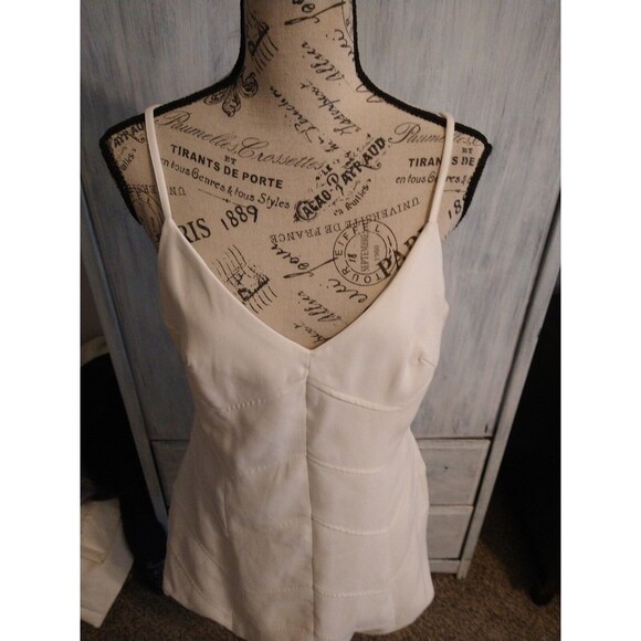 GB V Neck Sleeveless flared Bottom dress white Beachy Boho Cottage Core - Picture 5 of 11